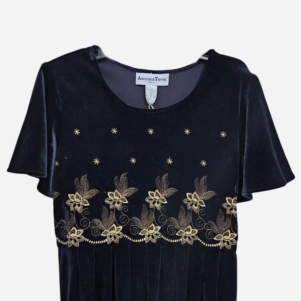 90s whimsigoth witchy black velvet gold embroidery maxi dress